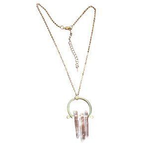 Gold Chain Necklace Clear Quartz Crystal Pendant 3 Spears Boho Adj 17" + 2.5"